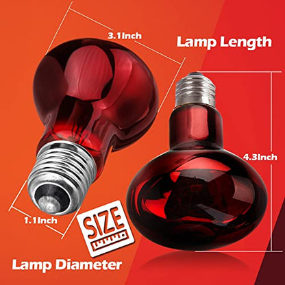 2 Pack 50w Reptile Heat Lamp Bulb Infrared Basking Spot Heat Lamp for Reptiles & Bearded Dragon Amphibian, Chicks, Dog Heating Use with Stick-on Digital Temperature Thermometer - style: 50W(2 Pack)