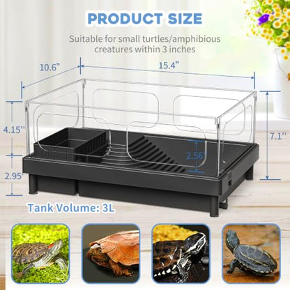 MoonOrange Small Turtle Tank Kit, Acrylic Turtle Tank Starter Kit with Basking Platform, Bottom Drainage, Multi-Function Areas for Turtles, Crabs, Crayfish, Small Reptiles (Black Kit) - color: Black (Kit)