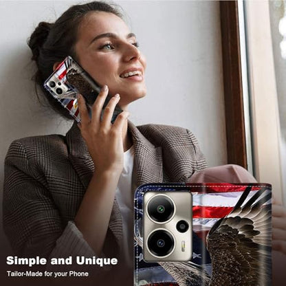 for Cricket Outlast 5G 2024 Wallet case with RFID Blocking Credit Card Holder Kickstand, Folio Flip PU Leather Shockproof Protective Cover for AT&T Motivate Pro 5G, Eagle Flag - color: Eagle Flag