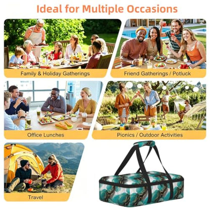 Hot Cold Food Carrier Tote Abstract Turquoise Print | Abstract Black White Green Turquoise Marble, Insulated Single Carrier with Handles Zipper Fits 9x13 Baking Dish Picnic - color: Pattern (768)