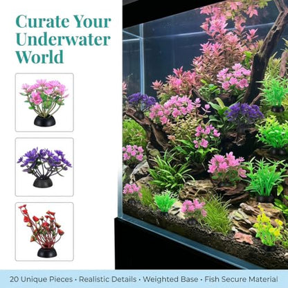 PATKAW Terrarium Plants 20pcs Miniature Aquarium Plants Mini Fish Tank Grass Tiny Greenery Ornament for Micro Landscape Bonsai Food Serving Plate Decorations Mixed Style Terrarium Decor