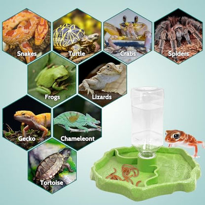 Tfwadmx 9oz 2-in-1 Reptile Water Bottle Turtle Automatic Feeders Waterer Food and Water Bowl pet Dispenser Bottle Feeding Dish for Lizard Chameleon(Green) - color: Green