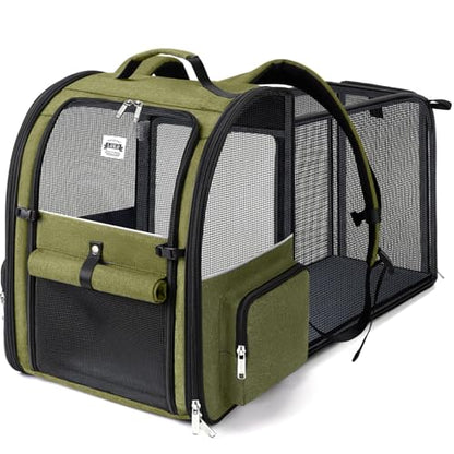 Large Cat Backpack Carrier Expandable Pet Carrier Backpack for Small Dogs Medium Cats Fit Up to 18 Lbs, Dog Backpack Carrier, Foldable Puppy Backpack Carrier for Travel, Hiking,Dark Green - color: Dark Green
