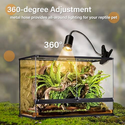 Reptile Heat Lamp with Clamp, Aquarium Turtle Tank Basking Light with 360° Rotatable, Timing, Dimming and 2 Pcs 50W UVA UVB Heat Light Bulb for Turtle, Lizard, Snake, Beared Dragon, Amphibians - size: Reptile Lamp-Dimmable and Timer