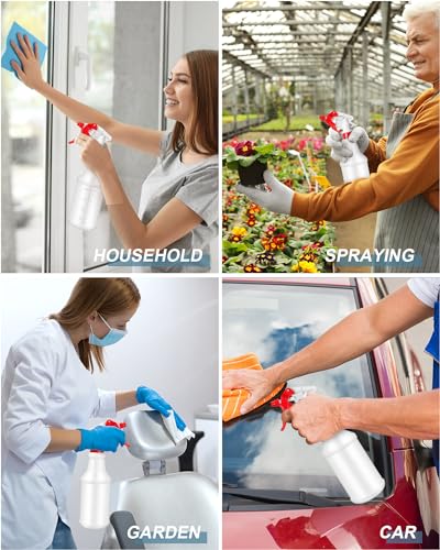 Eccliy 20 Pack 16oz Empty Spray Bottles, Leakproof Cleaning Bottles with Measurement and Adjustable Nozzle for Housekeeping, Commercial Use(Cylinder,Red White Spray Head) - color: Red White Spray Head, style: Cylinder
