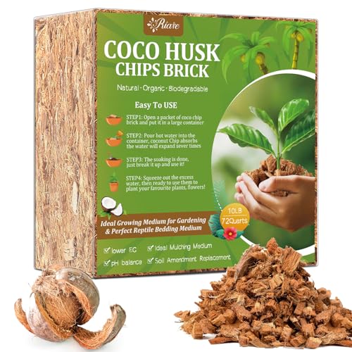 Riare 10LB Organic Coco Coir Chips for Plants Coconut Husk Substrate | Low EC & pH Balanced, Superior Drainage & Aeration, High Expansion & Moisture Retention, Mulch for Orchids, Herbs, Soil Mix