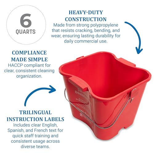 San Jamar Kleen-Pail Pro, Bucket with Handle for Cleaning Products in Commercial and Home Setting, 6 Qts, 1 Count, Red - size: 6 Quarts