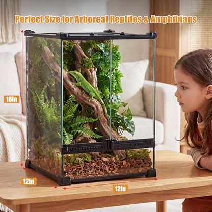 11 Gallon Fully Assembled Glass Reptile Enclosure,12"x 12" x 18" | Front Opening Tall Reptile Terrarium Tank for Crested Geckos, Tree Frogs & Other Arboreal Reptiles and Amphibians - size: 12"Lx12"W x18"H