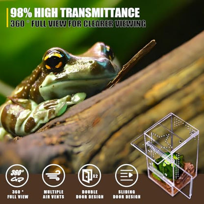3x3x6 Acrylic Jumping Spider Enclosure - Pre-Assembled Habitat | Crystal-clear acrylic 360 view, top & side vents, front-opening door, upgraded handle, ideal for jumping spiders & mini pets - size: 3"3"6"