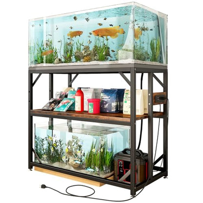 METYERRY 40 Gallon Fish Tank Stand with Power Outlet,Adjustable Shelf | 660 LBS Heavy Duty Metal Frame, Fits Fish Tanks Reptile Tanks and Turtle Tanks, Water Resistant Board, Home Aquarium Setup - color: Rustic Brown, size: 40 Gallon