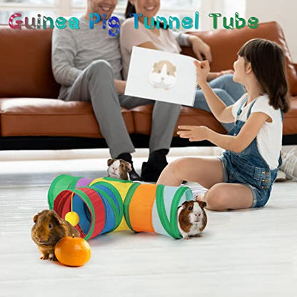YUEPET Guinea Pig Tunnel, 3-Way Collapsible Play Tubes with Ball, Rainbow | Guinea Pig Tunnel Hideout, Guinea Pig Toys, Hanging Play Chewing Ball, Peekaboo Opening, Folds for Storage, 5.9 in Entrance - color: Rainbow