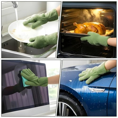 Microfiber Gloves, Dusting Gloves Microfiber Glove for Plants Mittens for houseplants Leaf Plant Care(Dark Green)