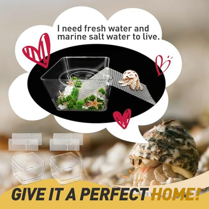 4 Packs Hermit Crab Water Tank - Ideal Hermit Crab Pool Combination - Water Tank with Cuttable Climbing Ramp - size: Small*4