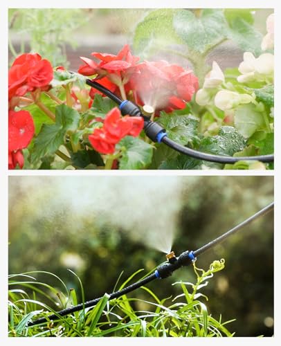 20 Pack Brass Misting Nozzles & 5 Pack Tee Misters | Nozzles Replacements for 1/4 inch tubing, For Outdoor Patio Cooling, Garden Watering, Fan Mist System