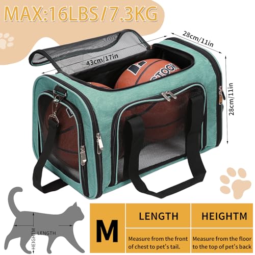 Soft-Sided Cat/Dog/Pet Carrier, Collapsible Pets Travel Carriers | for Big Cats/Small Dogs with Shoulder Strap & Removable Mat, Mesh Puppy Carry Bag,Up to 16 Lbs,TSA Airline Approved-Turquoise - color: Turquoise, size: 17"L x 11"W x 11"H