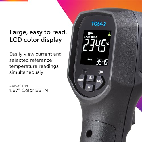 Flir TG54-2 Infrared Spot Thermometer, -22 to 1562F, 20:1 | Non-contact, 20:1 distance-to-spot, color display, IP65, 3m drop, 9V battery (8hr), lanyard - style: TG54-2