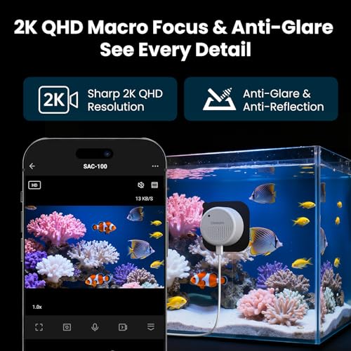 litokam F1.0 Aperture Fish Tank & Reptile Pet Camera.2K 3MP Anti-Glare Aquarium Terrarium Camera with Close-Focus Lens, 147° Ultra-Wide Angle, 3X Zoom, 2.4G/5GHz WiFi