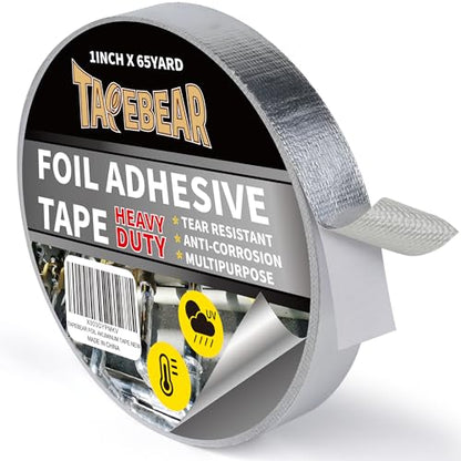 TAPEBEAR Heat Shield Tape Aluminized Fiberglass Cool Tape 1inch x 65Yards | Self-Adhesive Reflective Thermal Barrier Tape Heat Resistant for Air Dryer Vent, HVAC, Heating Unit, Auto, Pipe, 196Ft - size: 1inch x 65yard