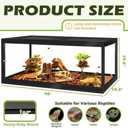82 Gallon Bearded Dragon Tank, 48 x 20 x 20 Inch Tempered Glass Reptile Enclosure with Metal Mesh Top, Lockable Sliding Front Doors, Large Lizard and Snake Terrarium, Black - color: Black, size: 82 Gallon (48x19.5x19.5 Inch)