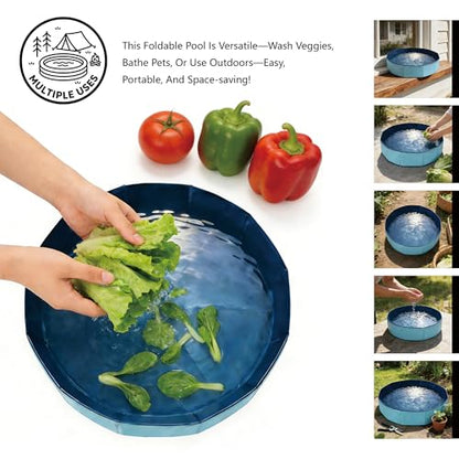 Foldable Pet Bath Pool, Collapsible Dog Bath Tub for Large & Small Dogs, Cats, Bearded Dragon, Portable Outdoor Swimming Pool for Camping, Washing Vegetables (Small Animal - Blue)