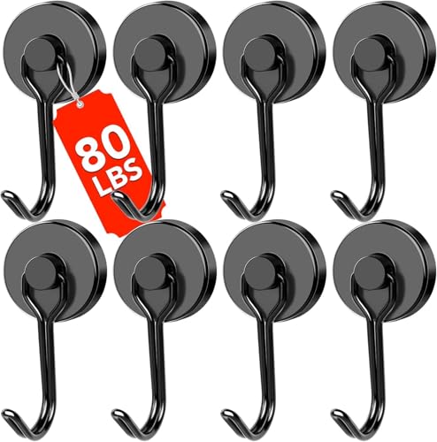 DIYMAG Magnetic Hooks,80LBS Heavy Duty 8 Pack 2026 Cruise Ship Essentials | Strong Magnets hook for Hanging Refrigerator Home Kitchen Office Grills Classroom - color: Black, size: 0.98in