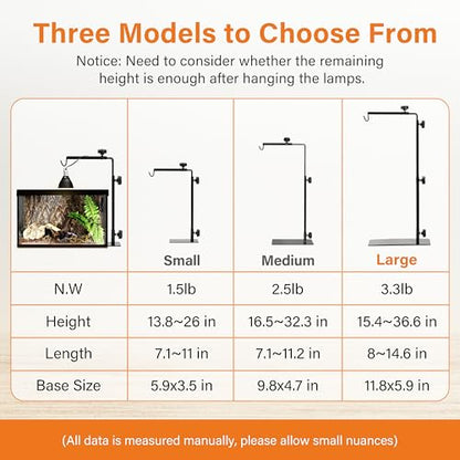Simple Deluxe Reptile Light Stand Adjustable 15-36.6 inch Floor Lamp Holder, Metal Bracket for Reptile Tank & Terrarium Heating Light - size: Lamp Stand L