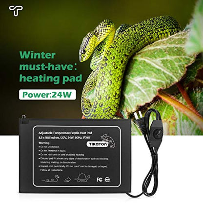 Tikaton Reptile Heat Pad - Adjustable Temperature Under Tank Heater for 10-20gal/30-40gal Tank, Terrarium Heat Mat for Turtle/Snake/Lizard/Frog/Spider/Plant Box - size: 1 Pack-18.5" X 8.5"