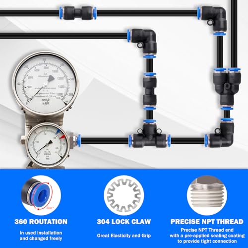 Air Line Tubing Kit, 1/4" 3/8" Air Line Quick Connect Fittings with 1/4" OD x 32.8 FT (10M) & 3/8" OD x 32.8 FT (10 M) DOT Nylon Air Hose Tubing Pneumatic Push Lock Fittings Kit (50 Pcs) - size: 50PCS & 32.5FT 1/4"+3/8" Air Line