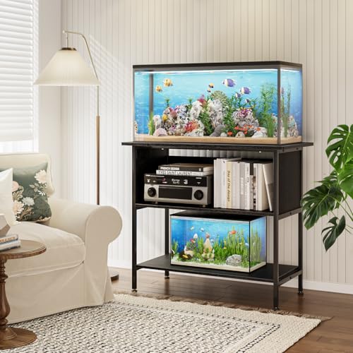APPOLYN 40-50 Gal 3-Tier Aquarium Stand Fish Tank Stand, Black | 36.6"Lx18.9"Wx31.5"H, Heavy Duty Metal Frame, Turtle Reptile Terrarium Tank Stand, Living Room, Reception Room, Office - color: Black, size: 40-50 Gallon