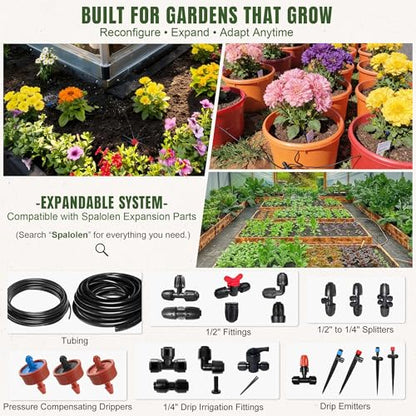 66FT Drip Irrigation System Kit Dual-Zone Garden Atomizing Watering System with 20 Copper 360° Adjustable Bendable Nozzles, Y-Splitter, Leak-Proof 1/4" Misting System for Garden Greenhouse Raised Beds - size: 66FT