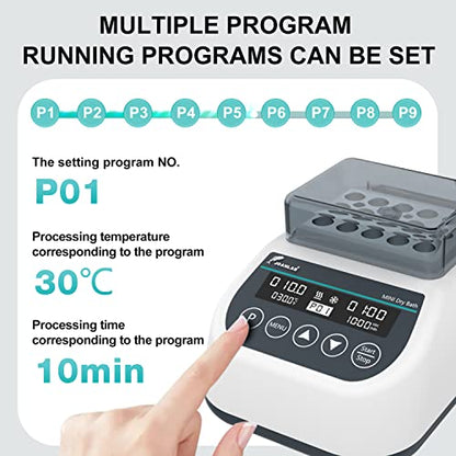 DB100C Dry Bath Incubator, 1.5ml x35 Programmable | Digital thermostatic block heater, heating&cooling, RT-15℃ to 100℃, 9 programs, timer,1.5ml block, for lab incubation - size: 1.5mlx35( Hot&Cold)