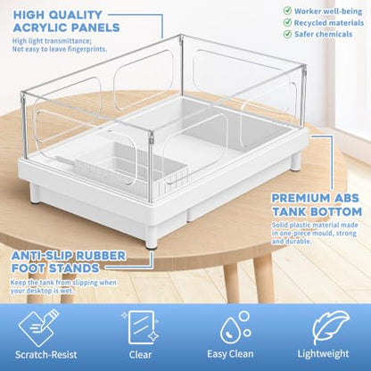 MoonOrange Small Turtle Tank, Acrylic Turtle Terrarium with Basking Platform, Bottom Drainage, Multi-Function Areas for Turtles, Crabs, Crayfish, Small Reptiles (White Tank) - color: White Tank