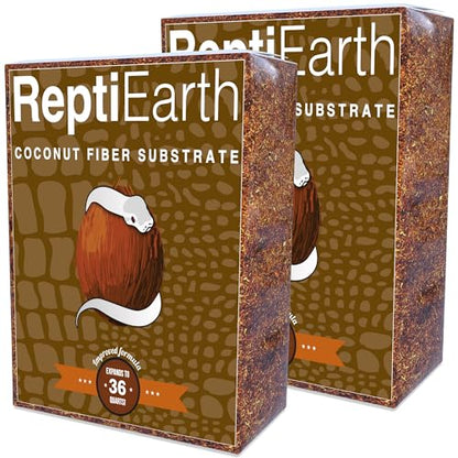 ReptiEarth Reptile Bedding, Fluffy Coconut Fiber Substrate 36 Quart Organic Coco Ready to Use for Bioactive Snake Terrarium, Lizard Tanks with Plants, for Frog, Tarantula or Hermit Crab Habitat (2 Pk) - size: 36 Quart (2 Pack)