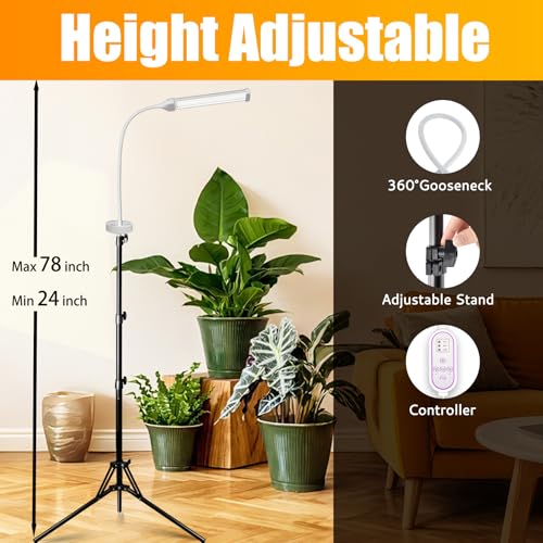 Secefeao105 LED Grow Lights for Indoor Plants Full Spectrum, LED Plant Light with Stand, Adjustable Height, Plant Grow Lights with Auto 4/8/12/H Timer for Indoor Tall Plants(105 LEDs)