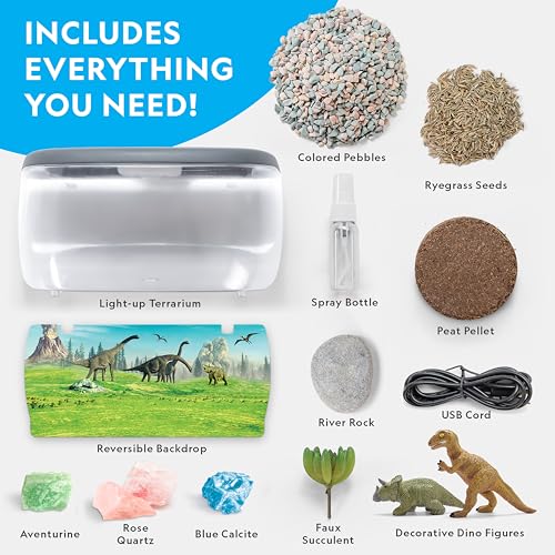 National Geographic Light-Up Dinosaur Terrarium Kit for Kids Ages 6+ | Real Plants and Gemstones, Night Light, Dino Habitat, DIY Science Activity, Dinosaur Toys, Birthday Gift - style: Large Dino Habitat