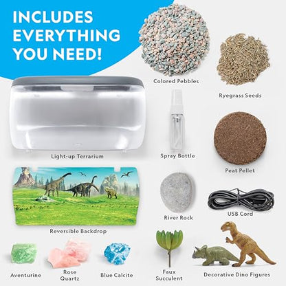 National Geographic Light-Up Dinosaur Terrarium Kit for Kids Ages 6+ | Real Plants and Gemstones, Night Light, Dino Habitat, DIY Science Activity, Dinosaur Toys, Birthday Gift - style: Large Dino Habitat