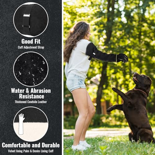 Animal Handling Gloves Bite Proof, Thickened Leather Cat Gloves for Scratching, Falconry, Welding, 23.6 inch Black Yellow - color: Black Yellow