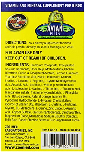 Zoo Med Laboratories Bzma374 Avian Plus Bird Vitamins, 4 oz (976610)