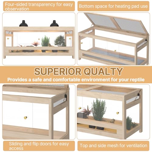 80 Gallon Reptile Tank 4x2x2 Reptile Enclosure – Large Bearded Dragon Tank with Mesh Top, Reptile Habitat & Snake Enclosure for Lizards