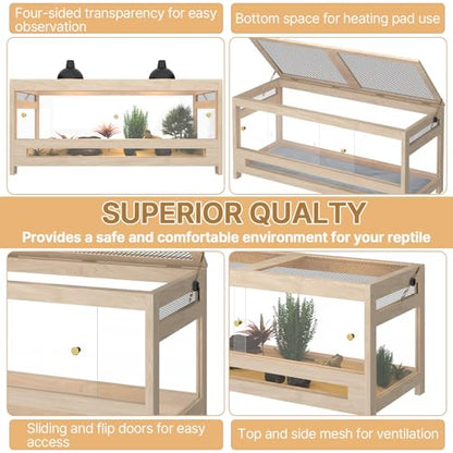 80 Gallon Reptile Tank 4x2x2 Reptile Enclosure – Large Bearded Dragon Tank with Mesh Top, Reptile Habitat & Snake Enclosure for Lizards