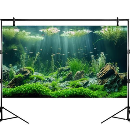 Underwater Aquatic Seagrass Aquarium Background Under The Sea Grass Leaves Lush Green Moss Fish Tank Background Deep Sea Rock Cork with Foggy Misty Sunbeams Terrarium Backgrounds Wallpaper 30x18in - size: 30(W)x18(H)inches/ 75(W)*45cm(H)