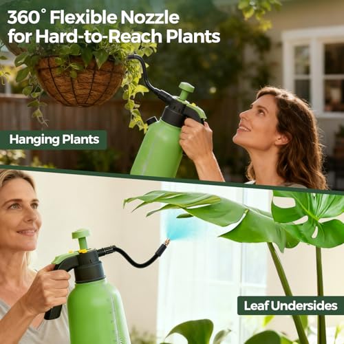 T4U Pump Sprayer 0.5 Gallon, Garden Spray Bottle with Flex Wand | Flexible long-reach nozzle for hanging baskets and hard-to-reach plants; hand pump for lawn care, cleaning and car detailing - size: Flexible Nozzle