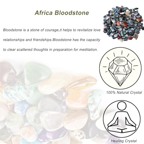 Erliway 7-9mm African Bloodstone Healing Crystal Chips for Crafts, 100g | Natural Crushed Crystal Stones Tumbled Chips for Vase Filler Aquarium Gravel, Meditation Chakra Balancing, Candle DIY Making - color: African Bloodstone
