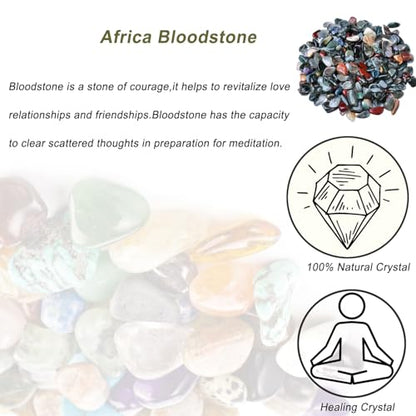 Erliway 7-9mm African Bloodstone Healing Crystal Chips for Crafts, 100g | Natural Crushed Crystal Stones Tumbled Chips for Vase Filler Aquarium Gravel, Meditation Chakra Balancing, Candle DIY Making - color: African Bloodstone