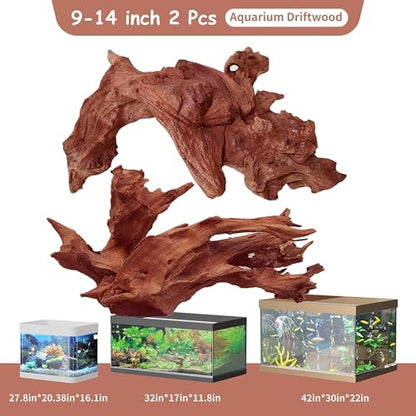 2-Piece 10-14 inch Natural Aquarium Driftwood Decorations - Aquascape Decor for Fish Tanks, Betta Hideouts, Reptile Enclosures & Plant Attachment - size: Mopani Driftwood 10-14" (Pack of 2)
