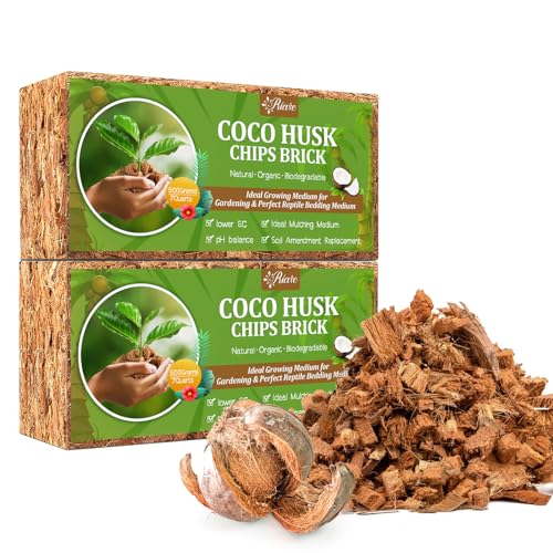 Riare 2 Pack Organic Coco Coir Chips for Plants, 2.2 lb Coconut Husk Bricks | Low EC & pH-Balanced Coco Husk Substrate with Drainage & Aeration, High-Expansion Mulch for Landscaping, Orchids & Soil Mix - size: 2 Pack