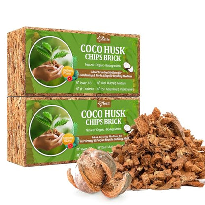 Riare 2 Pack Organic Coco Coir Chips for Plants, 2.2 lb Coconut Husk Bricks | Low EC & pH-Balanced Coco Husk Substrate with Drainage & Aeration, High-Expansion Mulch for Landscaping, Orchids & Soil Mix - size: 2 Pack
