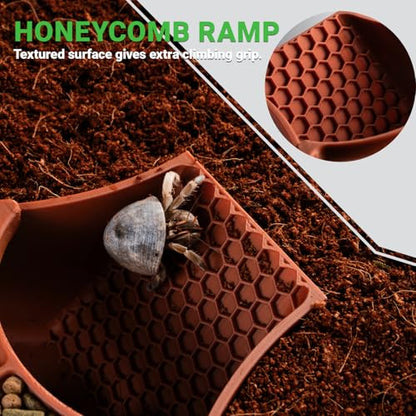 Hermit Crab Habitat Shelter with Dual Food Bowls, 2-in-1 Cave Shelter & Feeding Dish, Textured Climbing Ramp & Viewing Window, Hermit Crab Accessories for Habitat & Tank Setup (Brown) - color: Brown