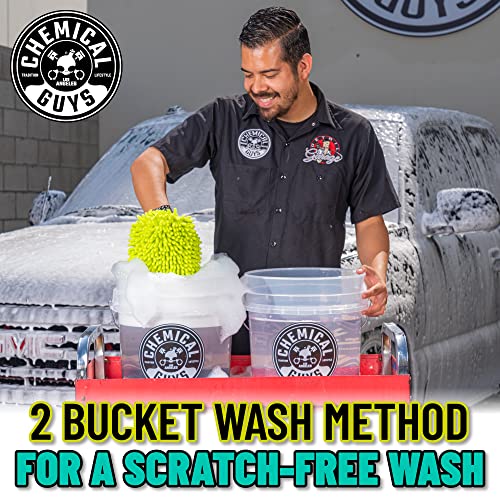 Chemical Guys Two Car Wash Bucket Kit with Dual Dirt Trap Filters, Chenille Wash Mitt, Mr. Pink, Citrus Wash, After Wash, and Drying Towel - 11 Items - Two Bucket Method Complete Setup | Two buckets with dirt traps, chenille mitt, Mr. Pink, Citrus Wash, A