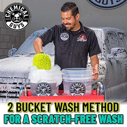 Chemical Guys Two Car Wash Bucket Kit with Dual Dirt Trap Filters, Chenille Wash Mitt, Mr. Pink, Citrus Wash, After Wash, and Drying Towel - 11 Items - Two Bucket Method Complete Setup | Two buckets with dirt traps, chenille mitt, Mr. Pink, Citrus Wash, A